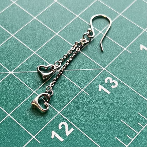 New Sterling Silver Drop Earrings Double Strand Drop Cut-out Heart Gift Box - Picture 3 of 8